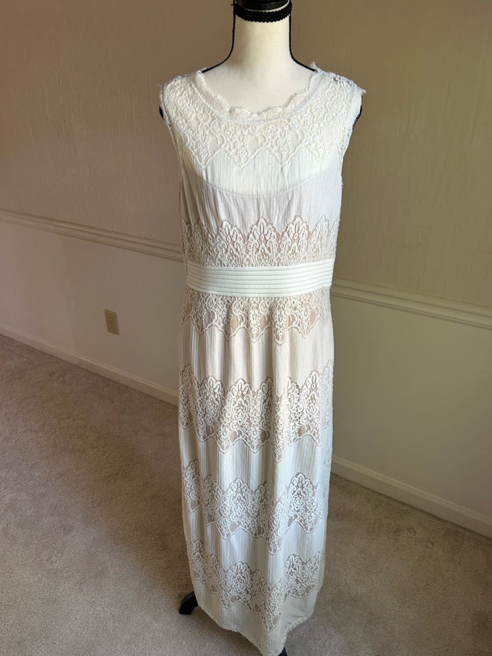 Candalite Lace Maxi Dress Medium Ivory Boho Sleeveless Romantic Wedding Guest
